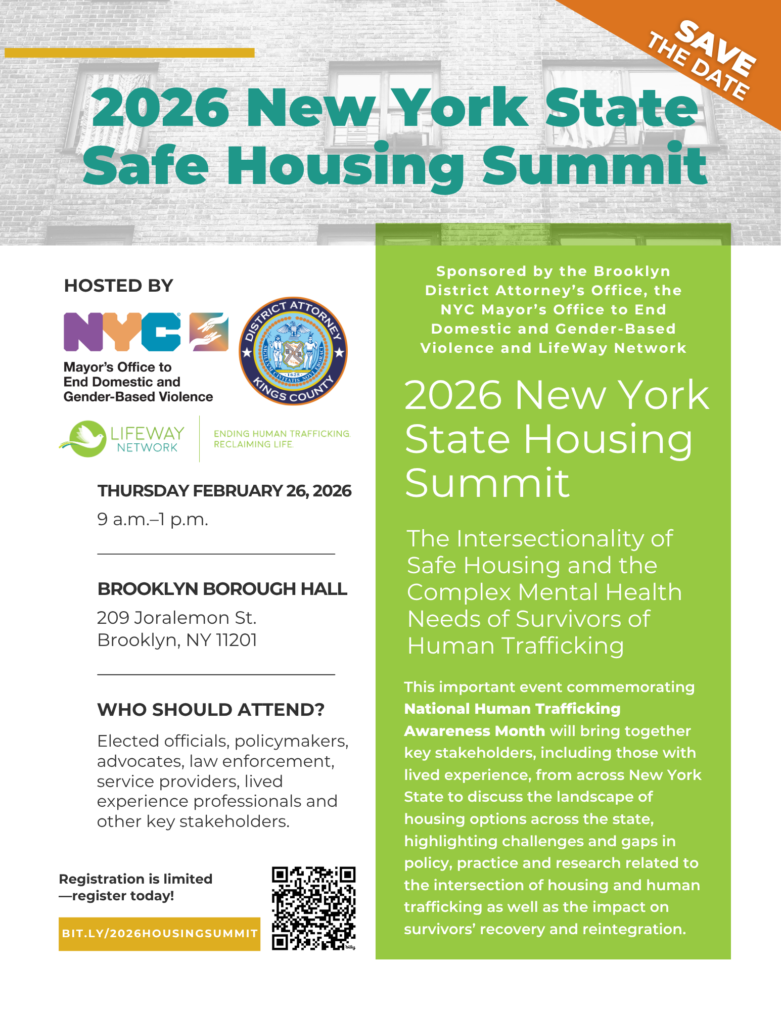 2026 New York State Safe Housing Summit flier